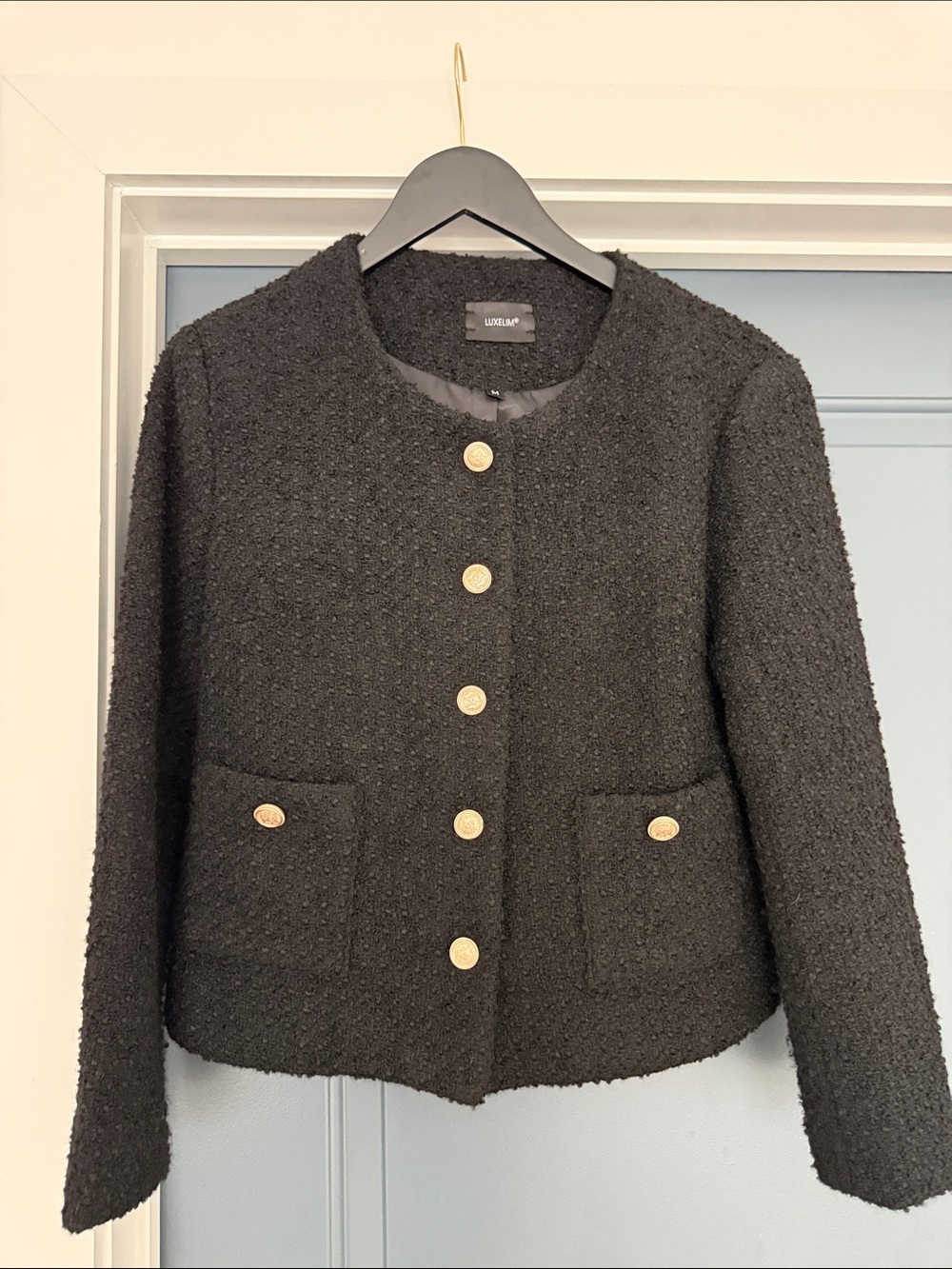 Crop boucle tweed wool blend luxelim jacket M